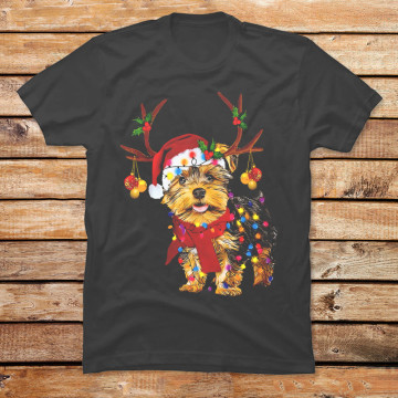 Yorkie Reindeer Color Lights