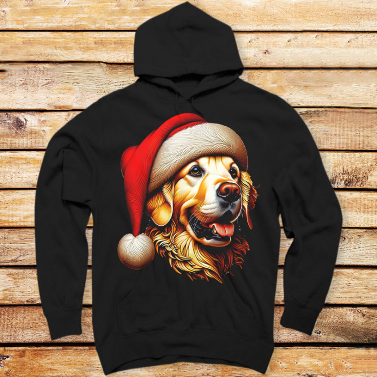 Christmas Golden Retriever in Santa Hats
