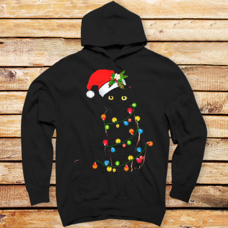 Black Santa Cat Tangled Up In Lights