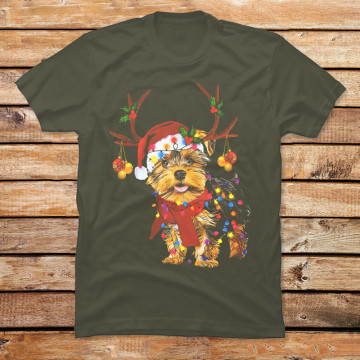 Yorkie Reindeer Color Lights