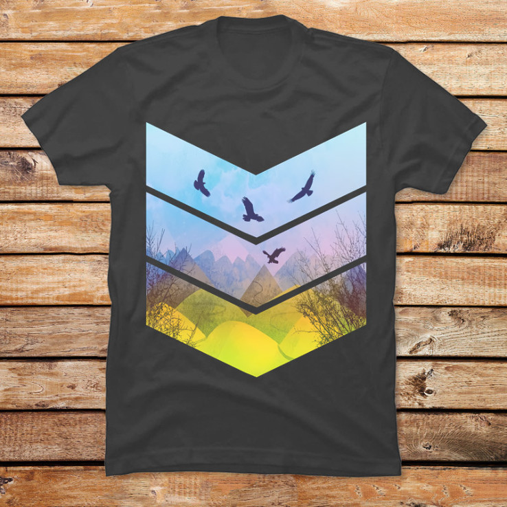 Eagles, Mountains, Grunge Landscape