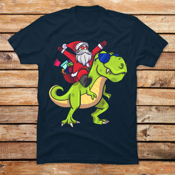 Christmas Santa Riding Dinosaur Trex