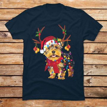 Yorkie Reindeer Color Lights