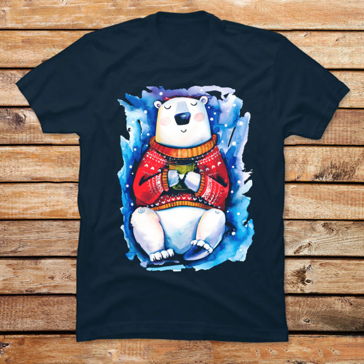 Watercolor Christmas White Bear