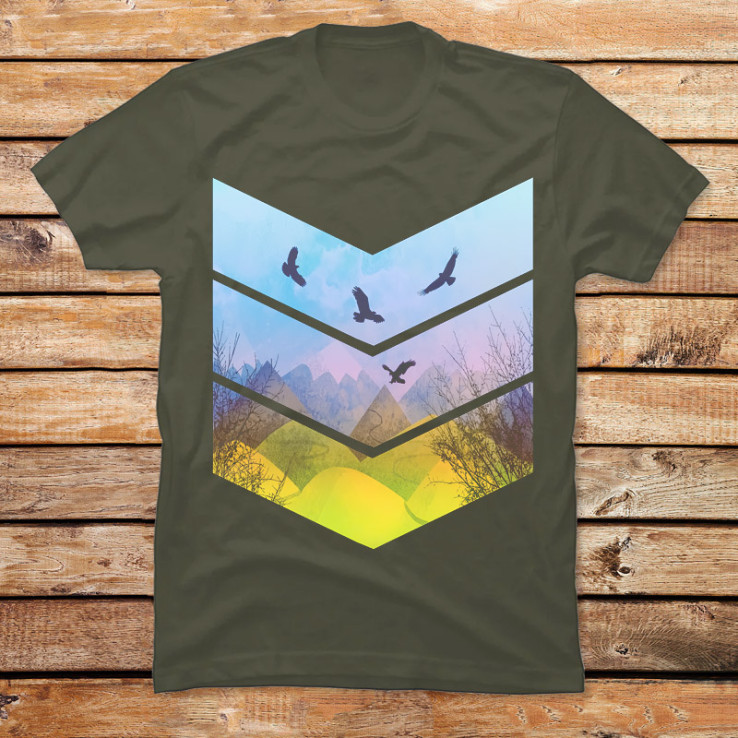 Eagles, Mountains, Grunge Landscape