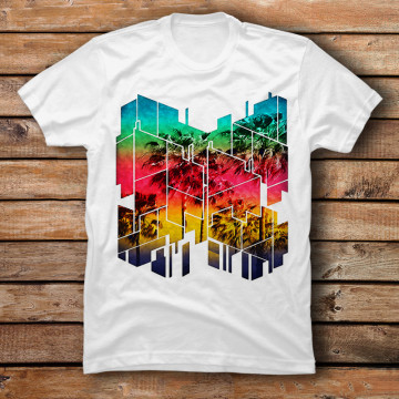 Colorful Geometric Sunset Summer Palm