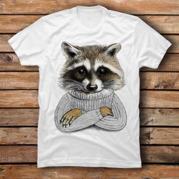 Raccoon In Winter Sweater