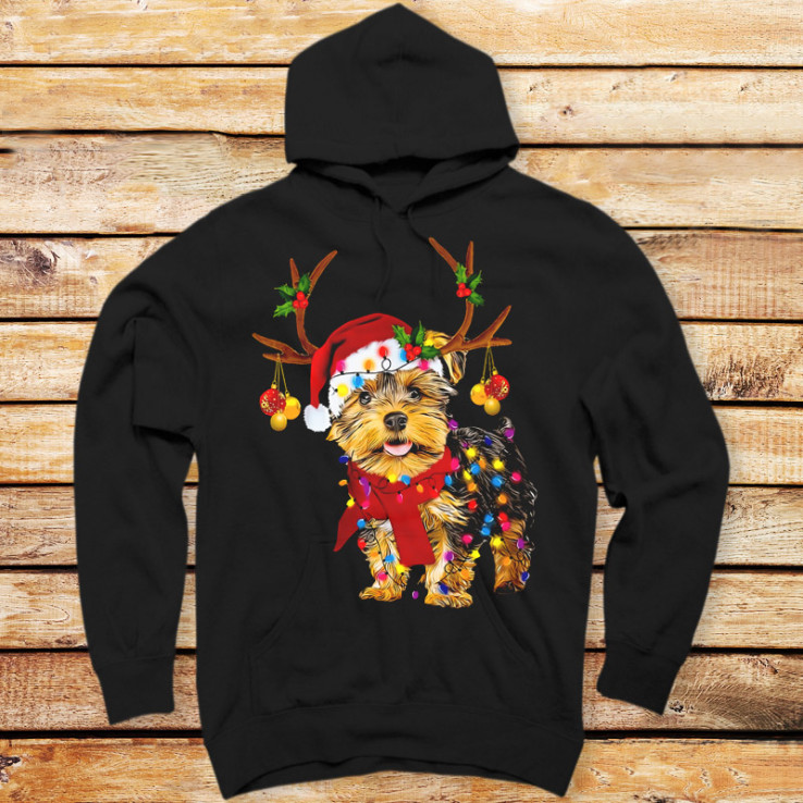 Yorkie Reindeer Color Lights
