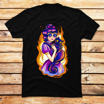 Girl And Cat Fire