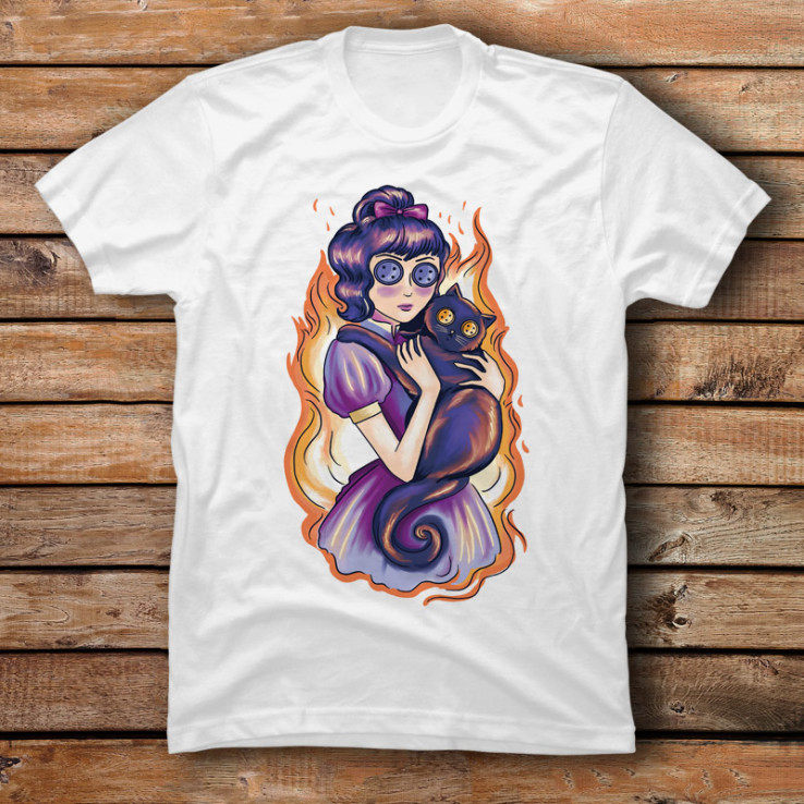 GirlAndCatFireTshirt-PR_t-shirt