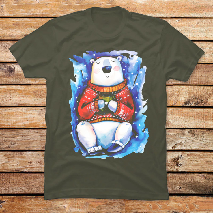 Watercolor Christmas White Bear