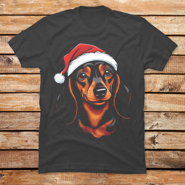 Cute dachshund with santa hat