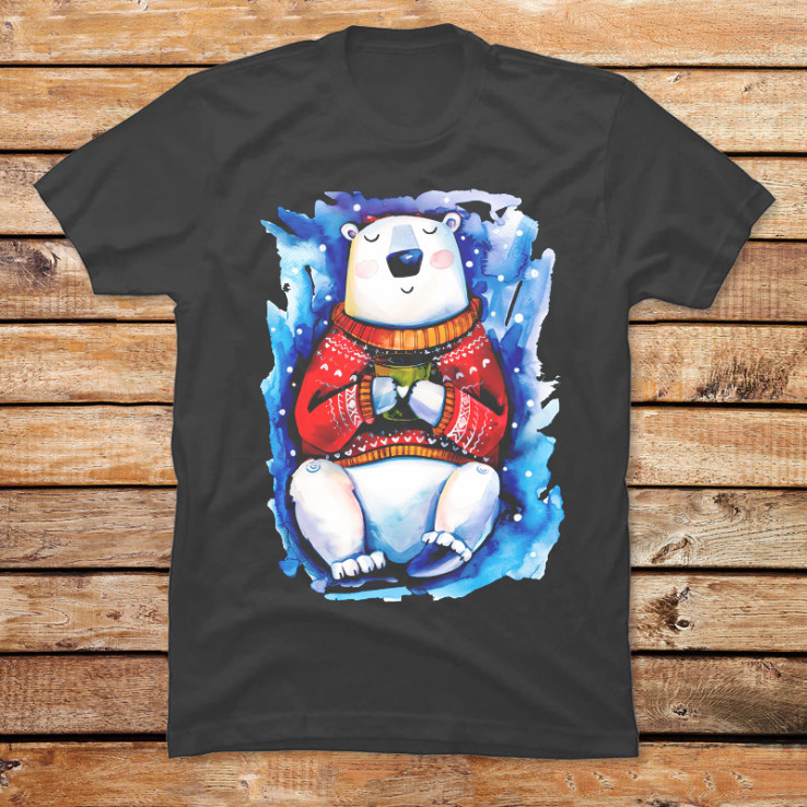 Watercolor Christmas White Bear