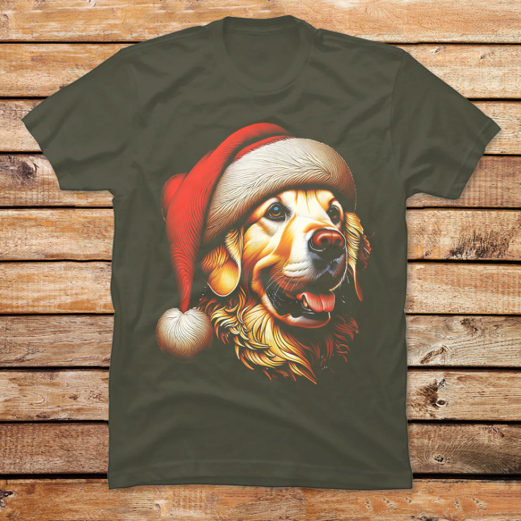 Christmas Golden Retriever in Santa Hats