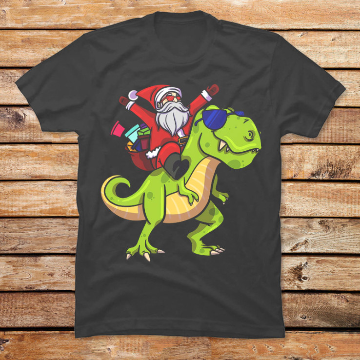 Christmas Santa Riding Dinosaur Trex