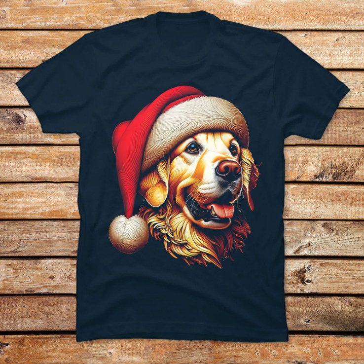 Christmas Golden Retriever in Santa Hats