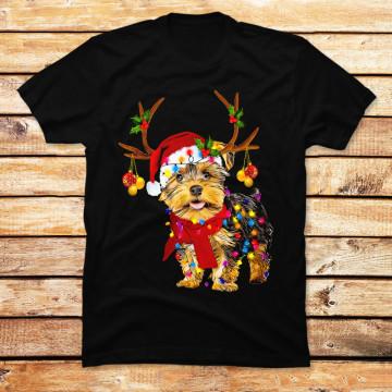 Yorkie Reindeer Color Lights