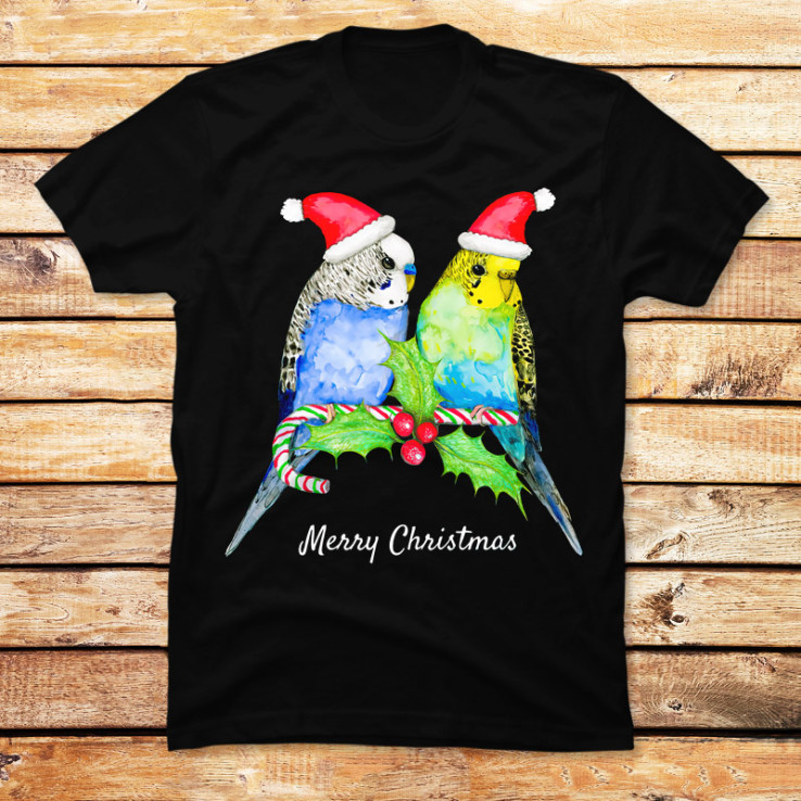 Two Cute Budgies Christmas Style