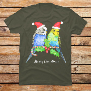 Two Cute Budgies Christmas Style