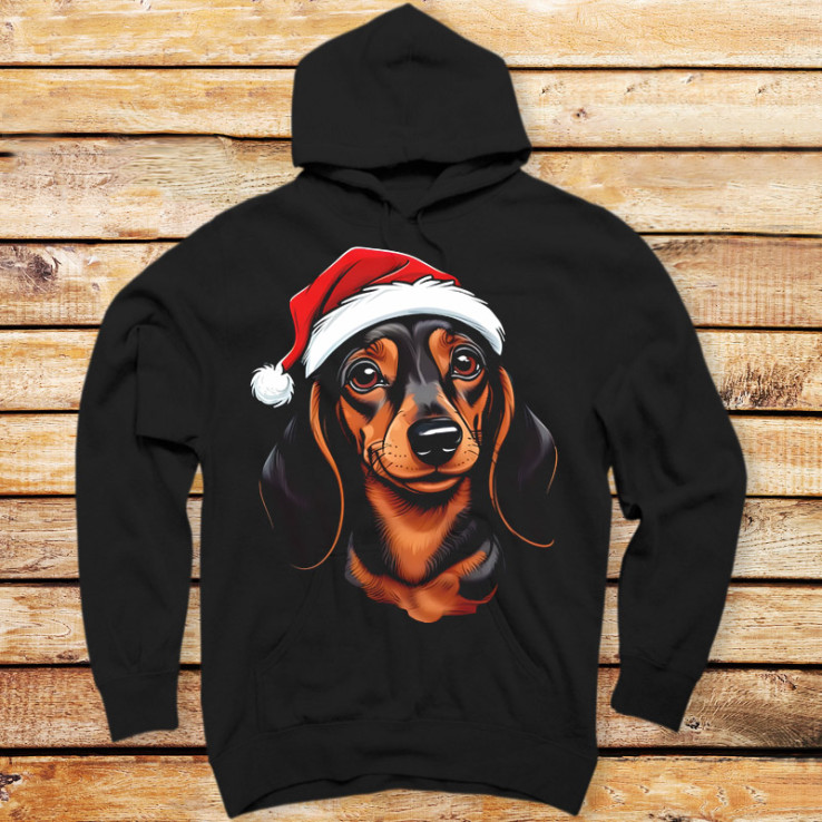 Cute dachshund with santa hat