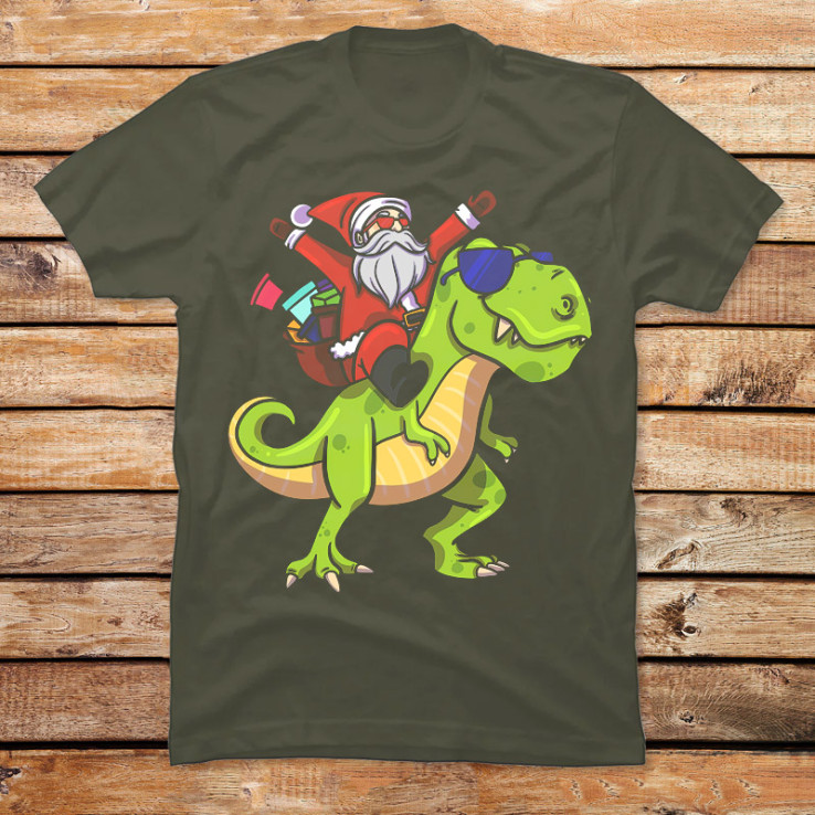 Christmas Santa Riding Dinosaur Trex